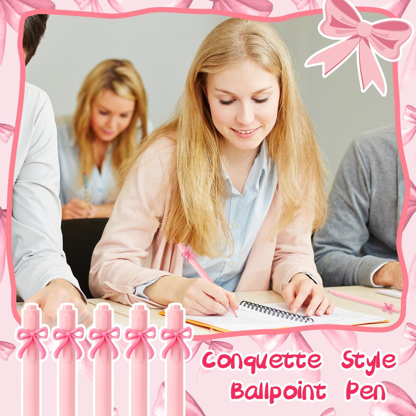 Sayglossy 20 Pcs Pink Bow Pens Back to School Coquette Cute Black Ink Retractable Gel Ballpoint Pens Bulk Bridal Shower Party Favors for Wedding Birthday Baby Shower Tea Party Office School Supplies