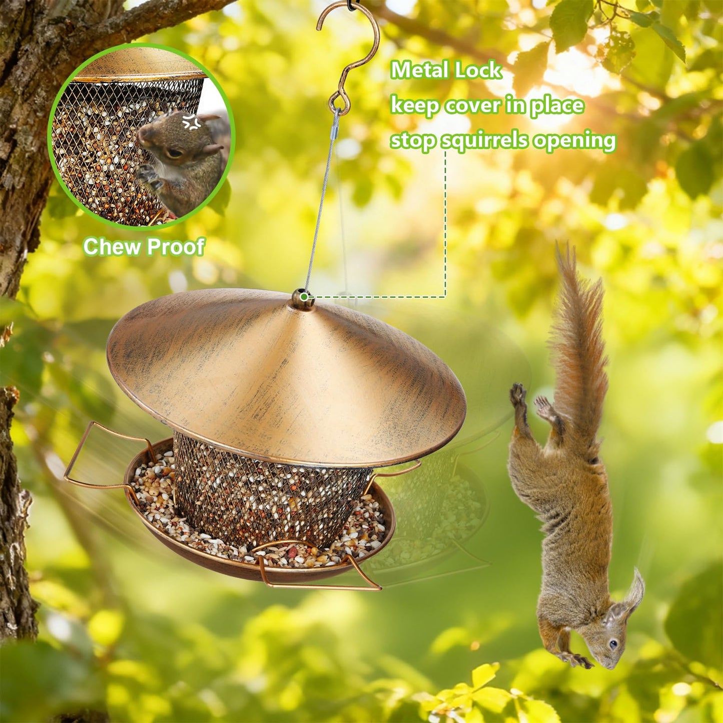 Samhe Bird Feeder for Outdoor Hanging 9.8" Roof 3.5 LBs Seeds Capacity