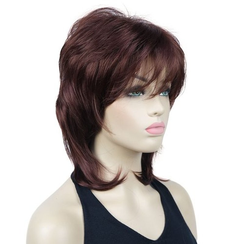 Lydell 16" Long Straight Wigs Soft Shaggy Layered Wigs Classic Cap Full Synthetic Hairpieces (33A Dark Auburn)