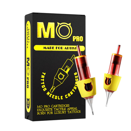 Tattoo Cartridge Needles - 20PCS MO PRO Expert Grade Disposable Tattoo Needles Standard #12 Round Shader 9, Silicone Finger Ledge for Excellent Comfort, Grip and Control