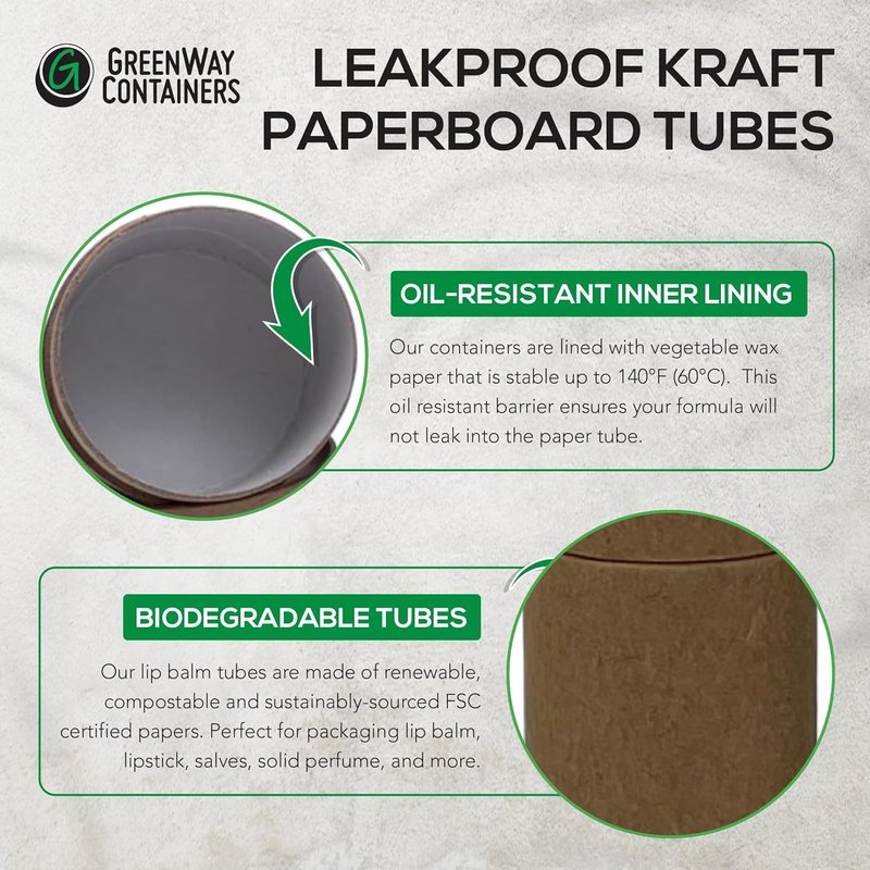 Kraft Paperboard Lip Balm Tubes - 0.2oz Refillable DIY Containers | 25 Pack, Short Style, Black