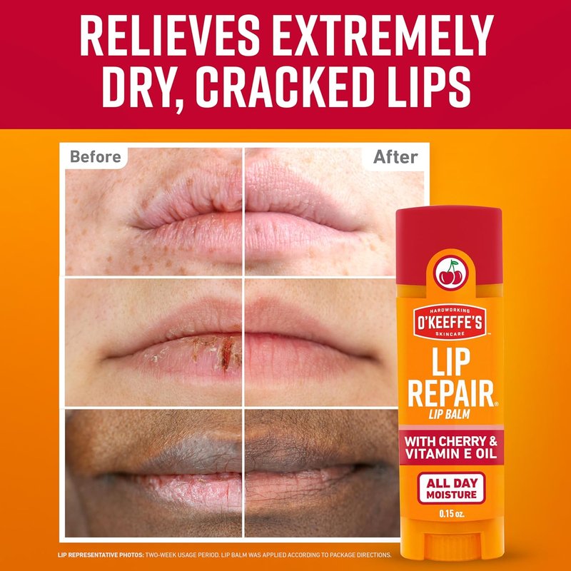 O'Keeffe's Lip Repair Balm - Cherry & Vitamin E Moisturizer for Extremely Dry Lips | Twin Pack