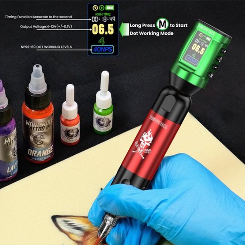 Wormhole Tattoo Battery Pack Wireless Tattoo Power Supply Rechargeable Cordless Tattoo Power Supply Portable RCA Lithium Battery Pack 1,800mAh Capacity with LED Digital Display for Tattoo Gun WB13-B