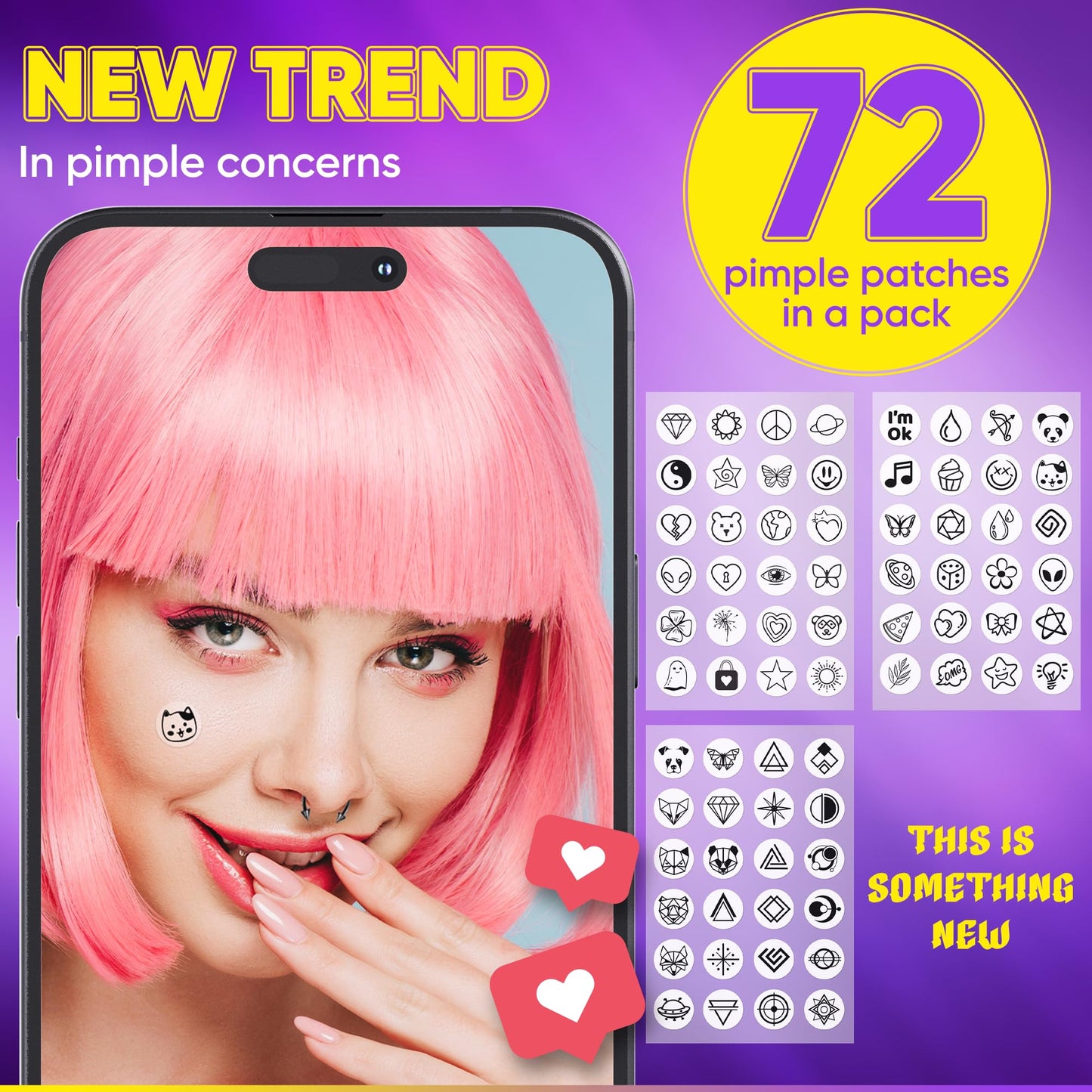 Cute Acne Patches for Face. Hydrocolloid Pimple Patches for Face. Face Tattoo Stickers. 72 Black Pimple Stickers with Hydrocolloid. Zit patches. Zit stickers.