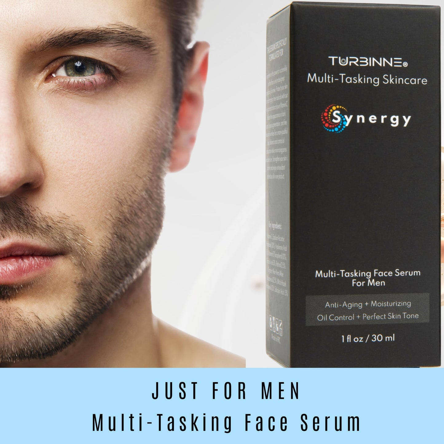 Turbinne Multi-Tasking Multi-Tasking Face Serum For Men. Best For Anti-Aging + Moisturizing, Oil Control + Perfect Skin Tone. 30 mL (1.00 Fl Oz (Pack of 1)