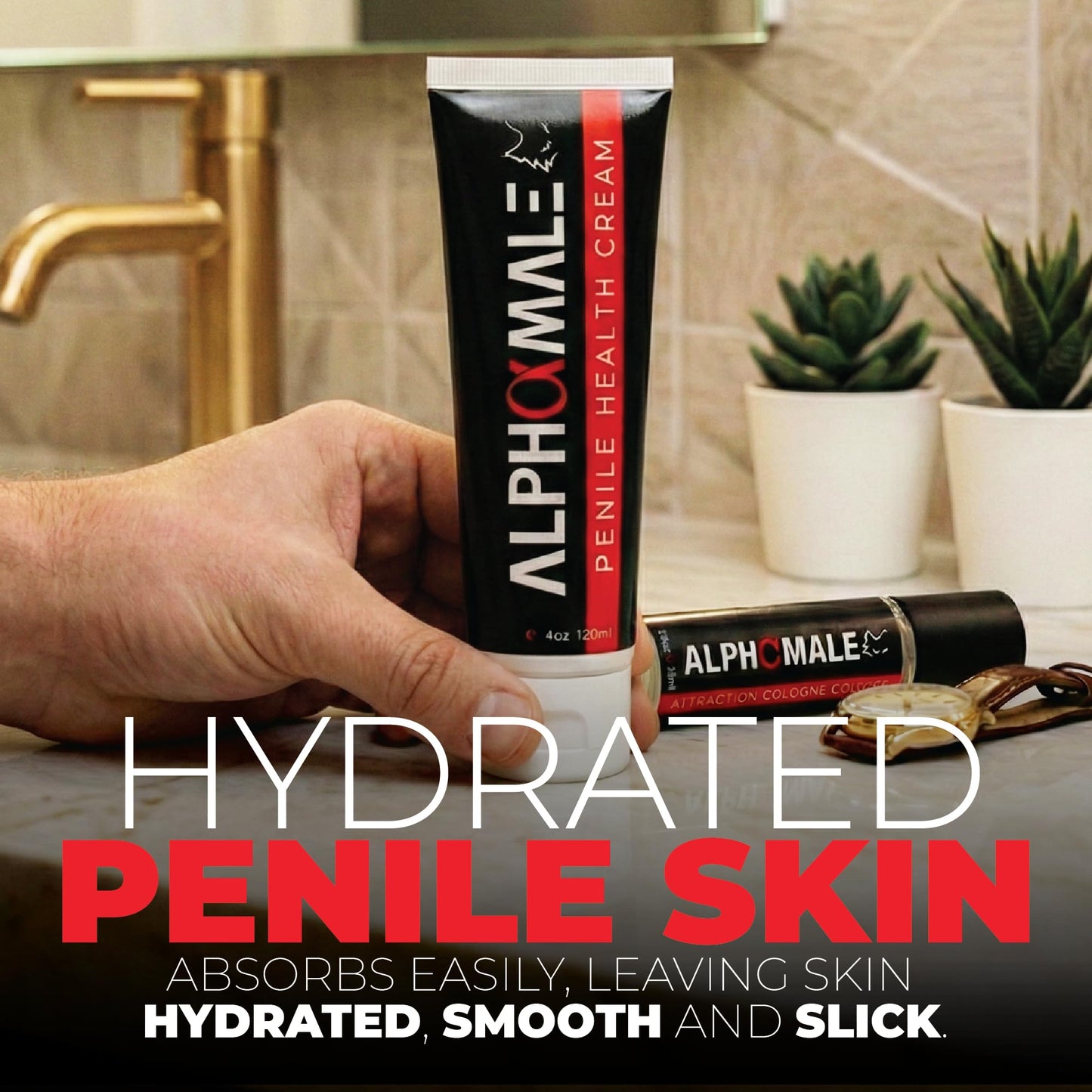 AlphaMale Premium Penile Health Creme Daily Moisturizer for Sensitive Skin - Coconut oil, CoQ10 and Allantoin for Dry, Sensitive Skin - Fragrance-Free Cream - Made in USA - 4oz