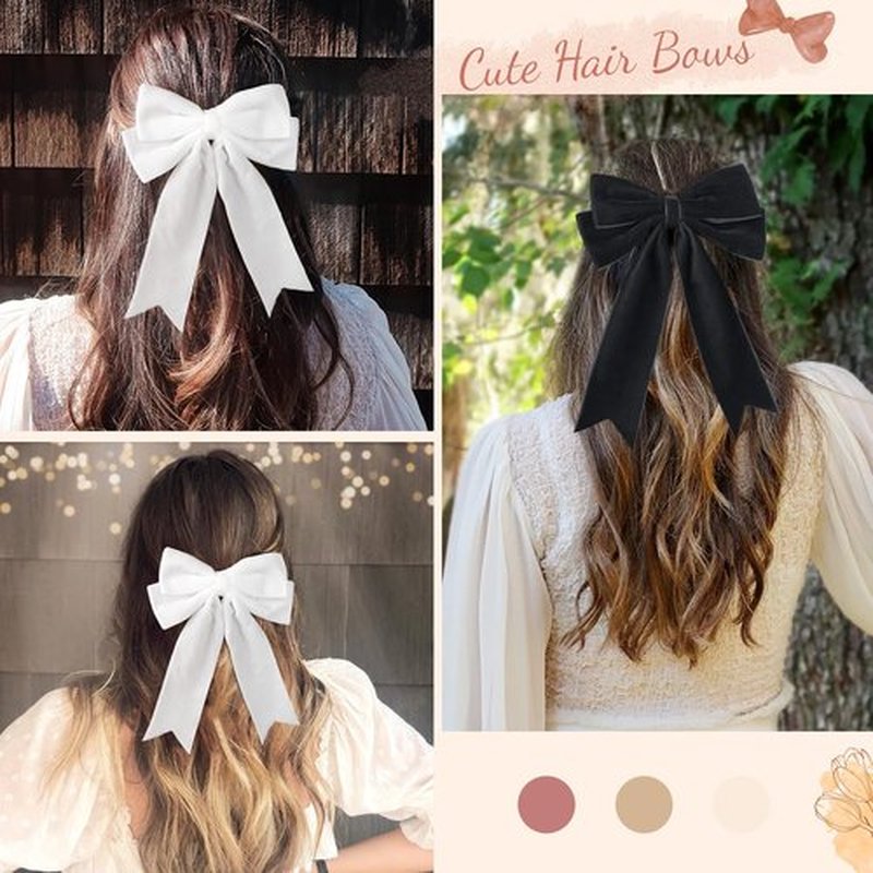2PCS Velvet Bows Hair Clip Ribbon Black White Accessories Ponytail Holder Hair Bow for Women Girls Toddlers Teens Kids