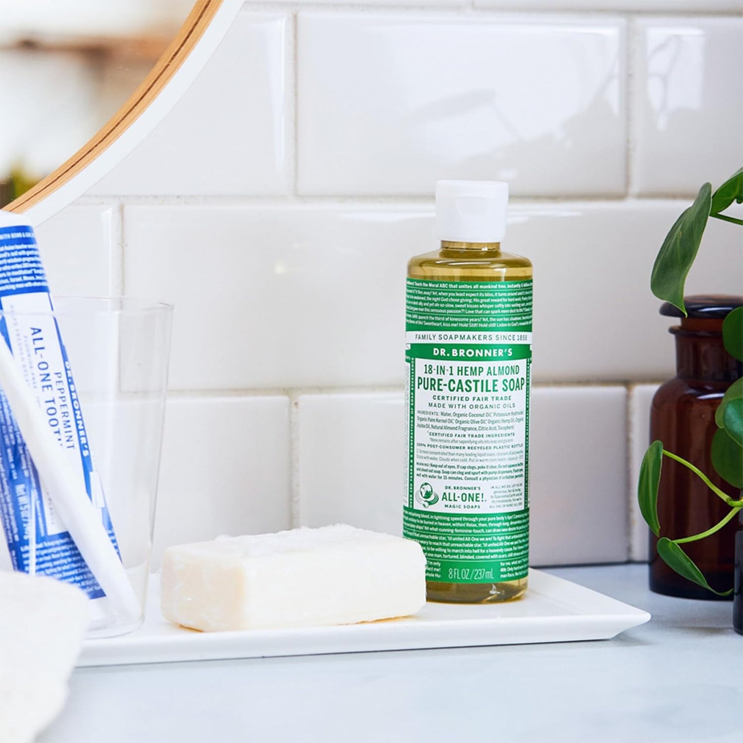 Dr. Bronner's - Pure-Castile Liquid Soap (Almond, 32 ounce) - Made with Organic Oils, 18-in-1 Uses: Face, Body, Hair, Laundry, Pets and Dishes, Concentrated, Vegan, Non-GMO