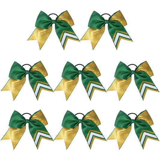 DEEKA 8PCS 8" Two Toned Large Glitter Cheer Bows Shiny Cheer Hair Bows Ponytail Holder Handmade for Cheerleader Girls Softball Sports -g Gold/Green
