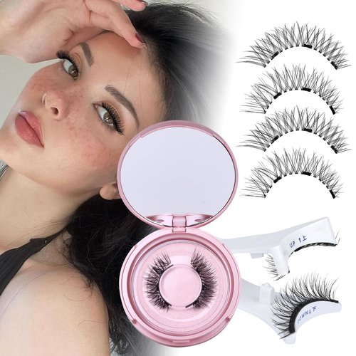 JIMIRE Magnetic Eyelashes Natural Look Wispy Eyelashes Magnetic Lashes with Applicator Cat Eye No Glue Needed Magnetic Lashes without Eyeliner Clear Band False Eyelashes with Magnets 1 Pairs Pack