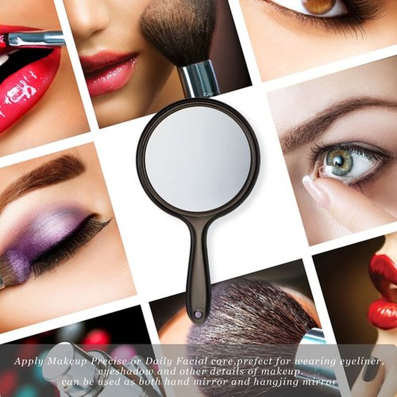 Jetec Hand Mirror Double Sided Handheld Mirror 1X/ 2X Magnifying Mirror with Handle Mirror Rounded Shape Makeup Mirror (Black)