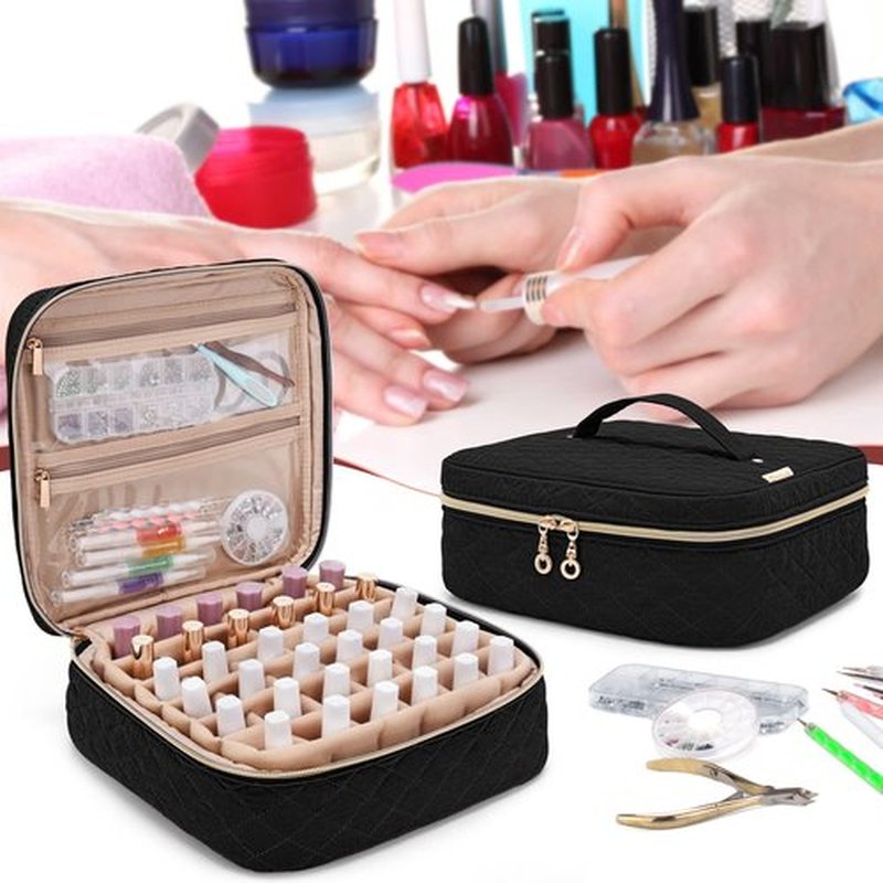 Yarwo Nail Polish Carrying Bag Holds 36 Bottles (15ml/0.5 fl.oz), Travel Storage Organizer for Nail Polish and Manicure Accessories, Dusty Rose