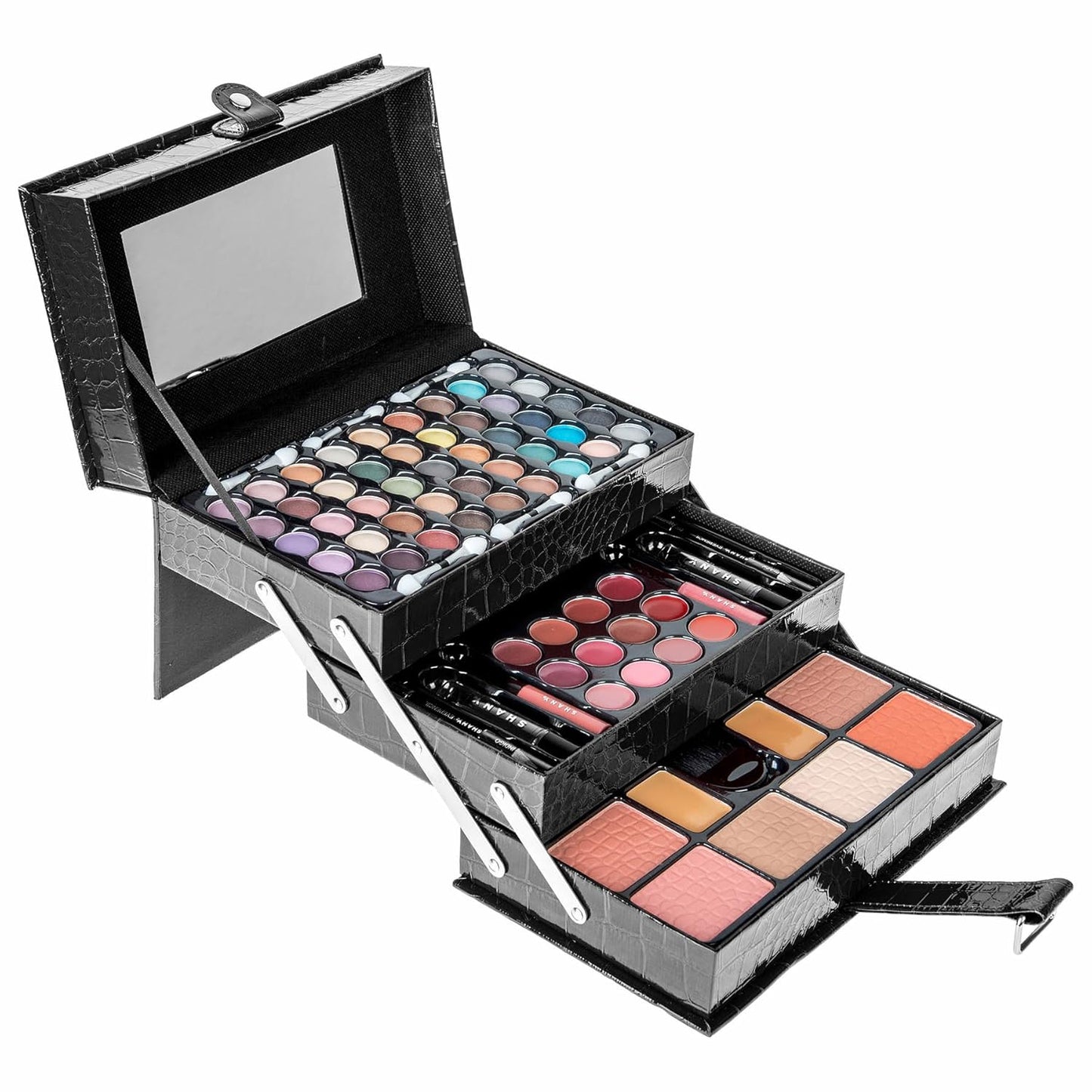 SHANY All In One Makeup Set, Eyeshadow, Blushes, Face Powder, Lipstick, Eye liners, Make up Pencils and Cosmetics Mirror - Makeup Kit With Reusable Storage Beauty Box - Red