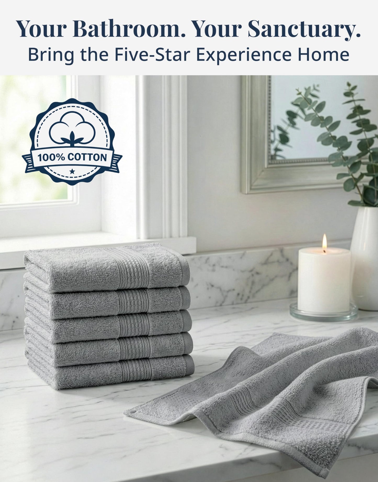 LANE LINEN Washcloths Set - 6 Soft Cotton Washcloths for Bathroom - 13x13 inches - Well Stitched Edges, Softer, Highly Durable, True to Color & Fade Resistant - Ideal Wash Cloths for Body - Grey