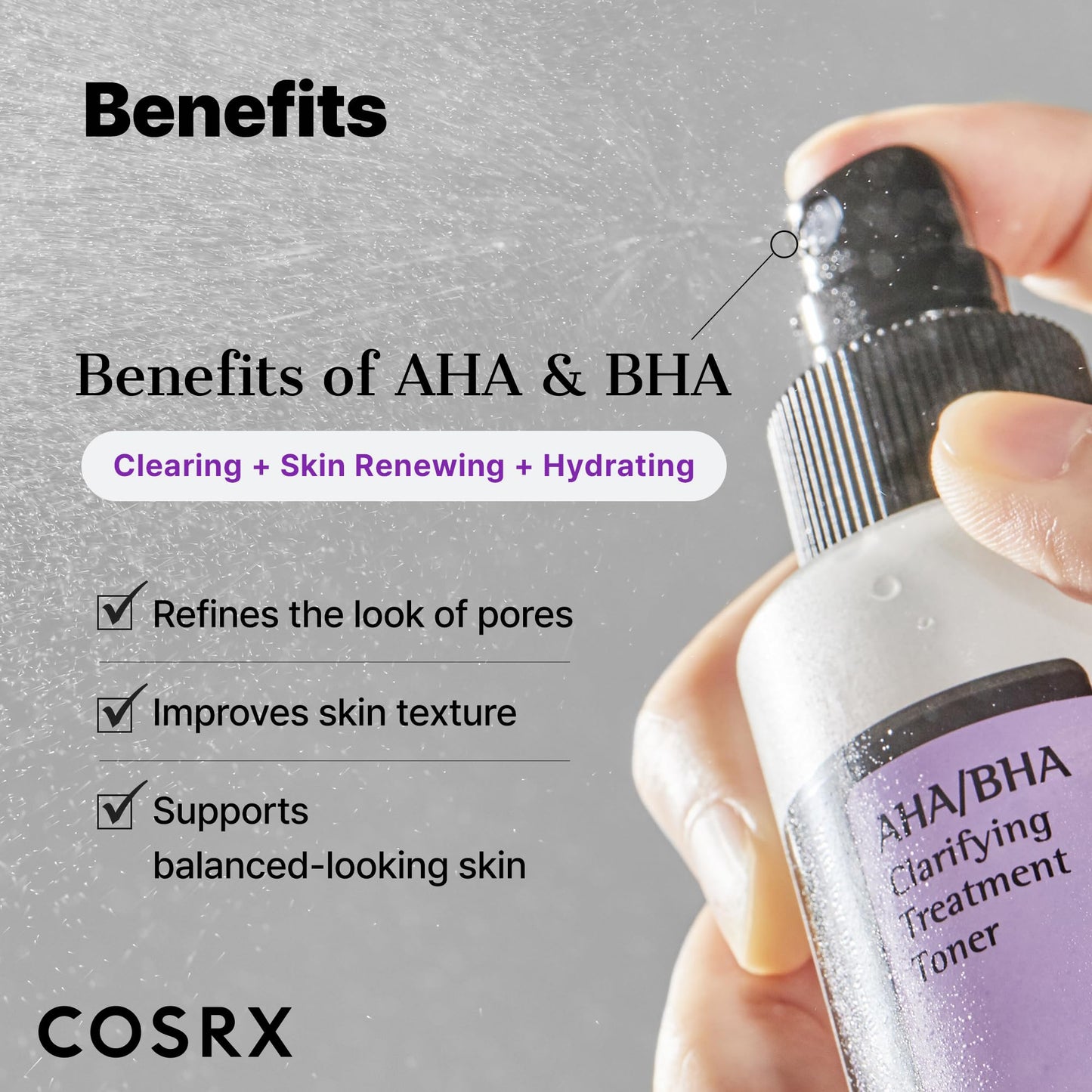 COSRX AHA/BHA Treatment Toner 5.07 fl.oz/ 150ml, Facial Exfoliating Spray for Whiteheads, Pores, & Uneven Skin, Korean Toner, Not Tested on Animals, No Parabens, No Sulfates, Korean Skin Care