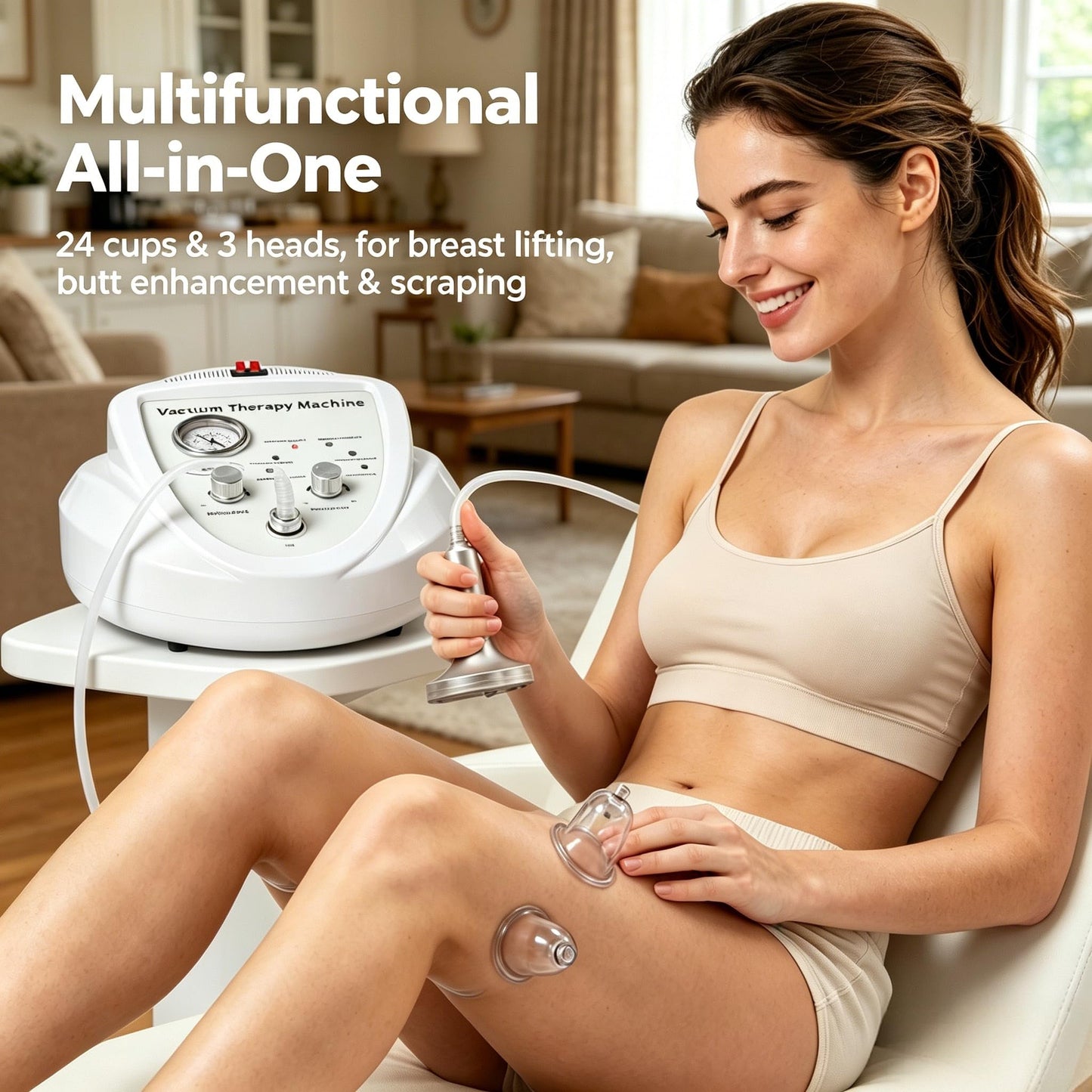 SHZICMY Body Massage Cupping Machine Vacuum Therapy Massage Body Shaping Skin Rejuvenation Machine with 24 Cups and 3 Heads for Salon SPA, Back, Face