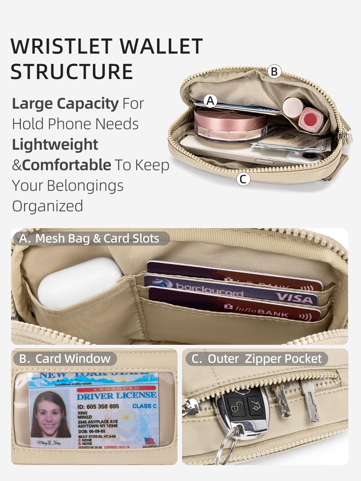 WESTBRONCO Wristlet Wallets for Women – RFID Blocking Quilted Nylon Phone Wallet Clutch, Zip Around Card Holder Purse for Travel & Everyday Use