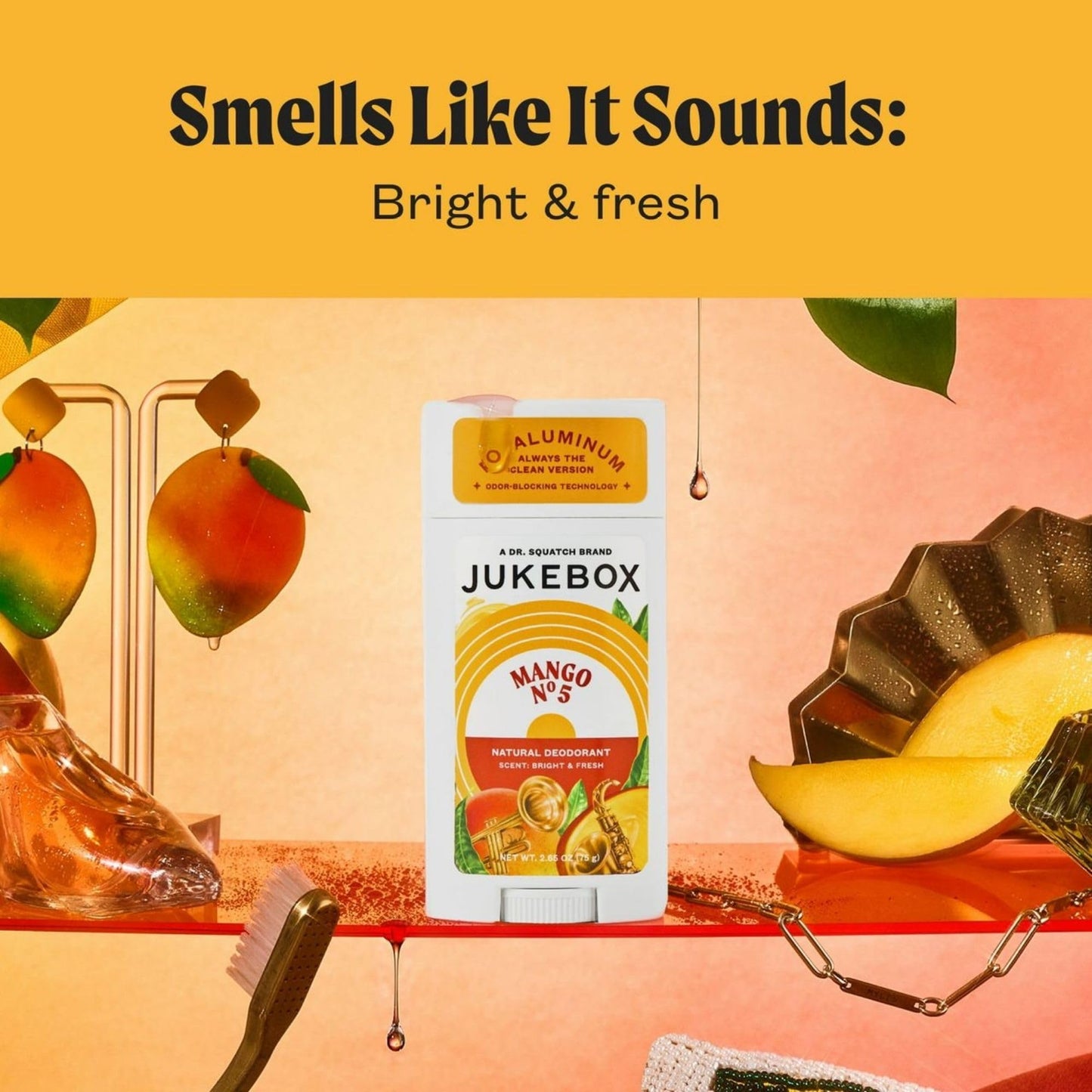 Jukebox Natural Deodorant for Women–Mango No. 5 Scent-Aluminum-Free, No Baking Soda, No Harsh Chemicals, Odor Blocking Technology, Mango,White Apricot,Peach-a Dr. Squatch Brand-2.65oz, 2 Pack