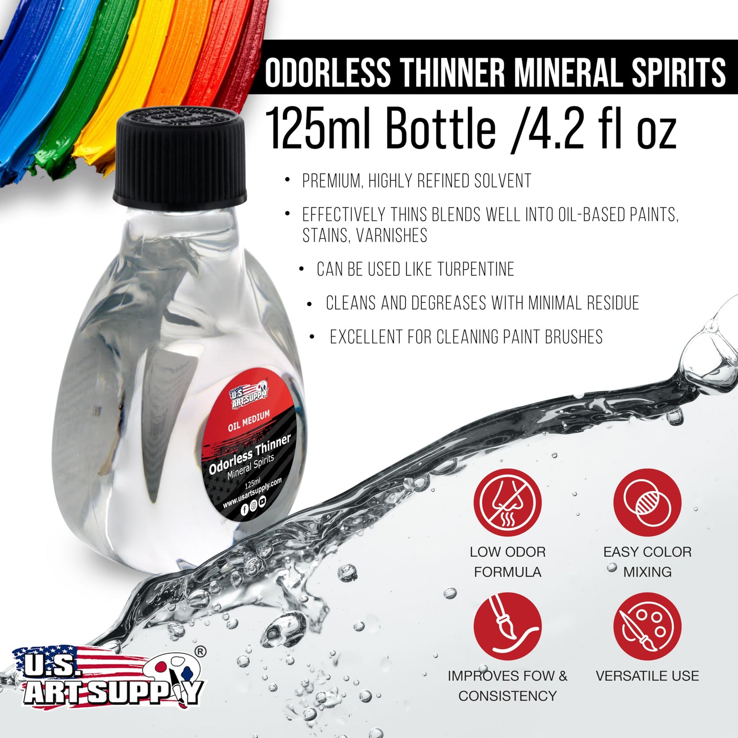 U.S. Art Supply Odorless Mineral Spirits for Cleaning 125ml - Solvent for Artists, Odorless Paint Thinner for Oil Painting