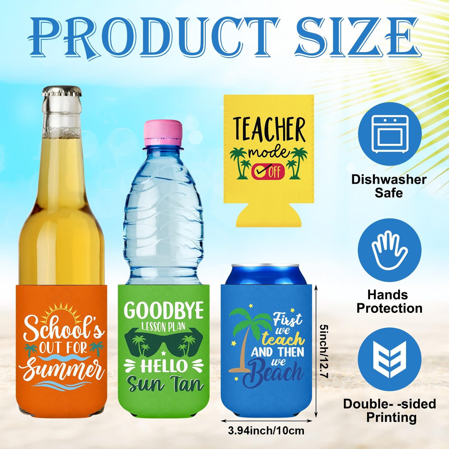 SiliFine 12 Pcs Teacher Appreciation End of Year Gifts for Teacher Summer Can Cooler Sleeves Can Cover Insulated Bulk Thank You Gifts Beach Tropical Summer Hawaiian Party Decorations Supplies Favors