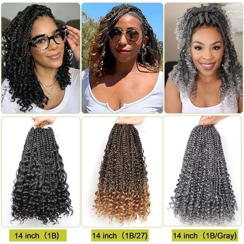 VIOLET 14 Inch Box Braids Crochet Hair 7 Packs Goddess Braiding Hair with Curly Ends Prelooped Synthetic Crochet Hair for Black Women(14 Inch, 7Packs, 1B)