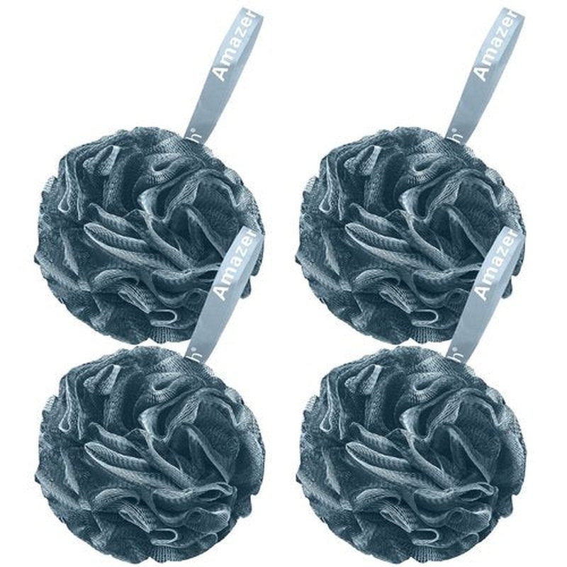AmazerBath Bath Shower Loofah Sponge 75g/PCS Bath Sponges for Men Exfoliating - Set of 4 Indigo, Large