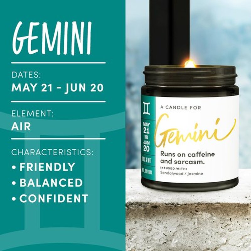 WAX & WIT Gemini Gifts for Women, Zodiac Gifts for Women, Astrology Gifts for Women, Zodiac Candles, Gemini Candle, June Birthday Gifts for Women, May Birthday Gifts for Women, Astrology Candle - 9oz