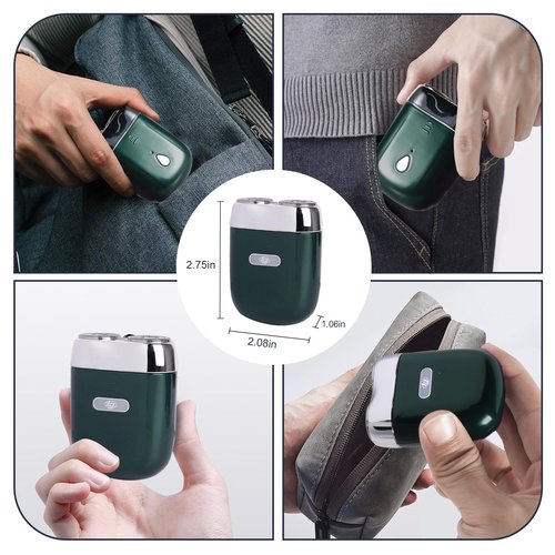 Mini Electric Shaver - USB C Fast Charge Portable Small Shavers for Men, Dual Head Pocket Shaver Washable Travel Electric Razor, Powerful Wet and Dry Mini Razor, Easy One Button Use (Green)