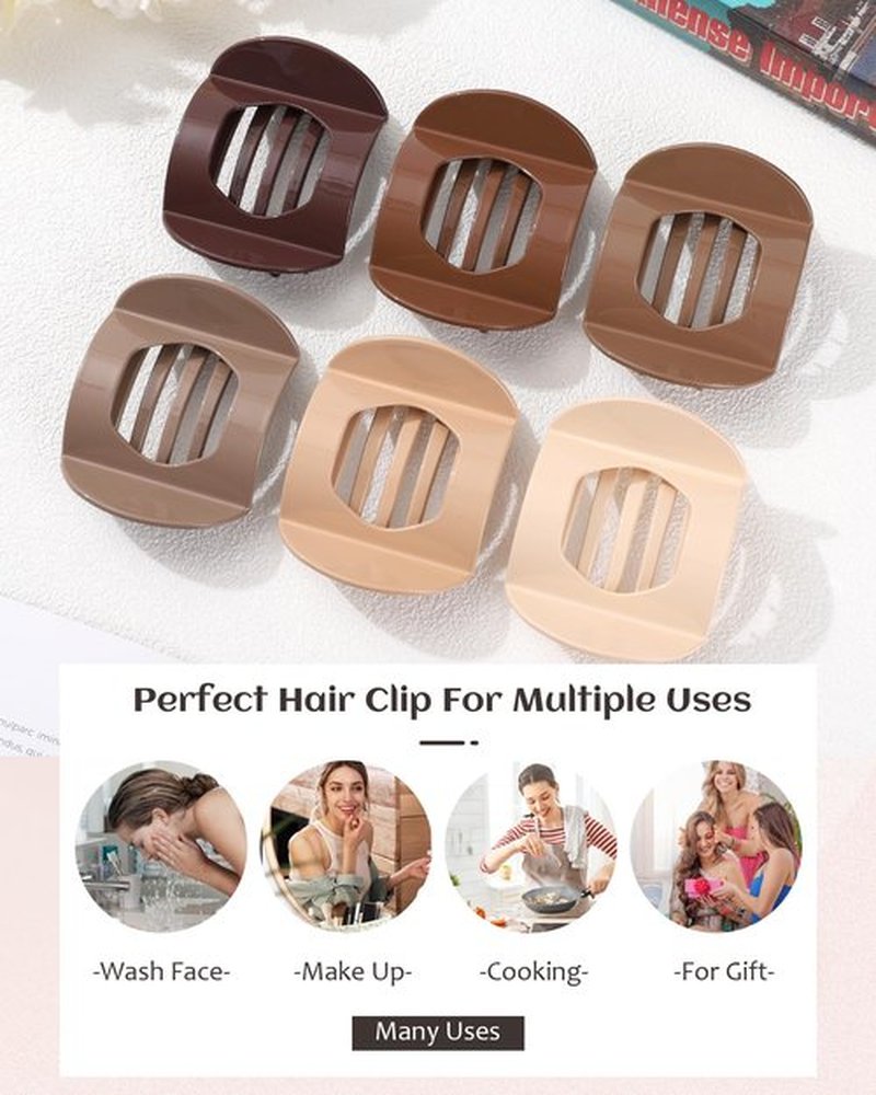 6 PCS Flat Hair Clips for Women Medium Non-slip Flat Claw Clip Strong Grip Hair Claw Clips Hair Barrettes for Thin Hair (Light Brown+Dark Brown+Light Brown+Dark Brown+Off-White+Chestnut)