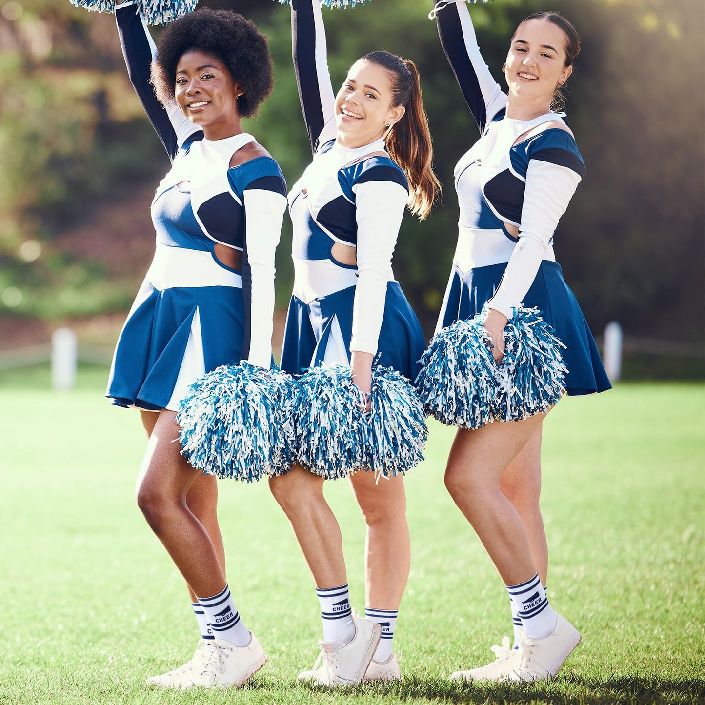 Cutecrop 12/24/48 Pairs Cheerleader Gifts Cheerleader Socks Cheer Ankle Sock for Women Girls Team Cheer Accessories(Blue,24 Pairs)