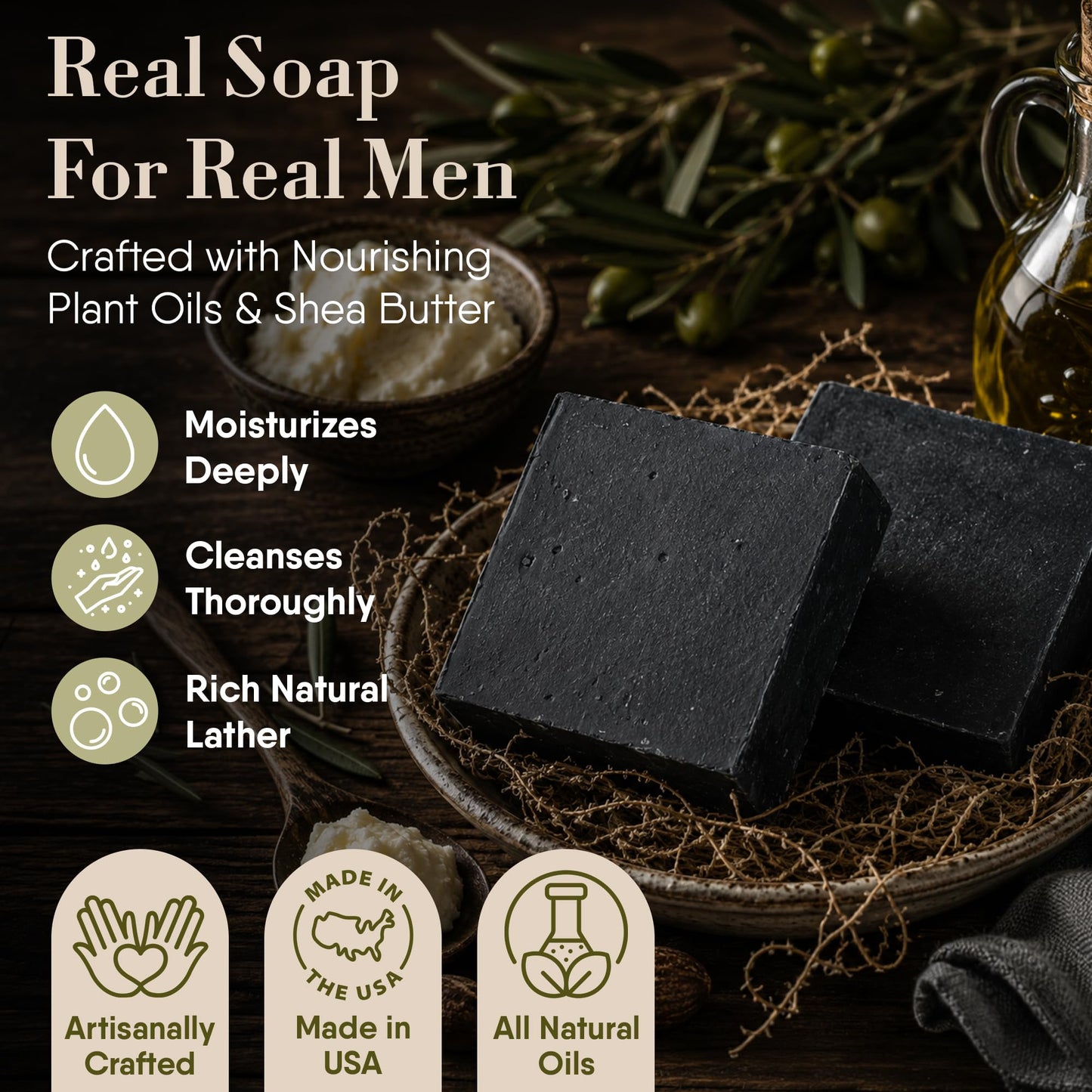 360Feel African Black Soap - Made in The USA - Castile Handmade, All-Natural, Cold-Processed - Infused with African Black Soap and a Soothing Scent - Rich, Creamy Lather (5 oz)