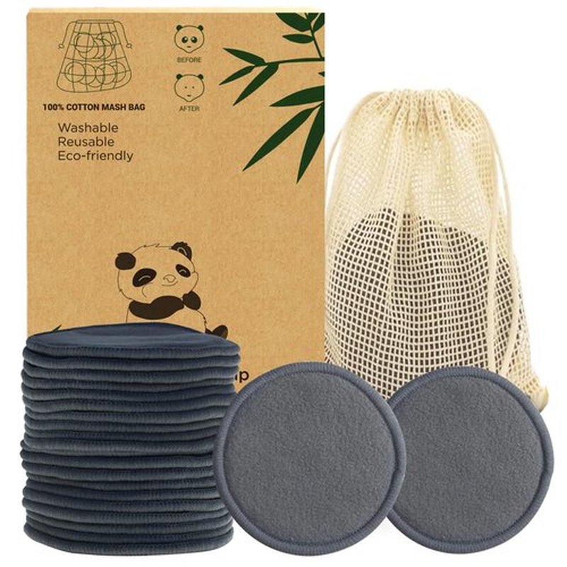 Sopurrrdy 20 Pcs Reusable Makeup Remover Pads Gray Bamboo Reusable Cotton Rounds with Laundry Bag - Reusable Makeup Remover Pads