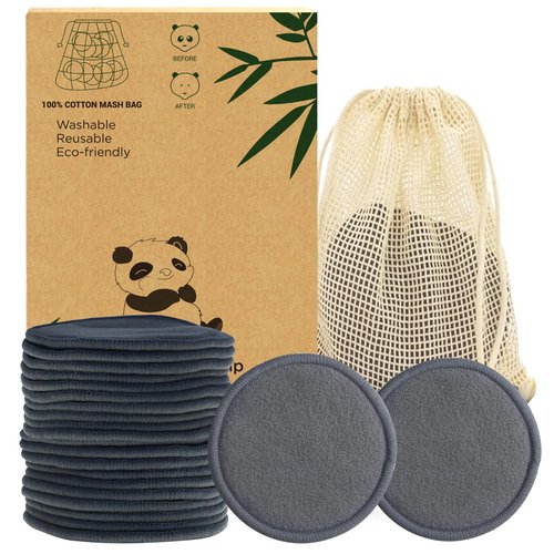 Sopurrrdy 20 Pcs Reusable Makeup Remover Pads Gray Bamboo Reusable Cotton Rounds with Laundry Bag - Reusable Makeup Remover Pads