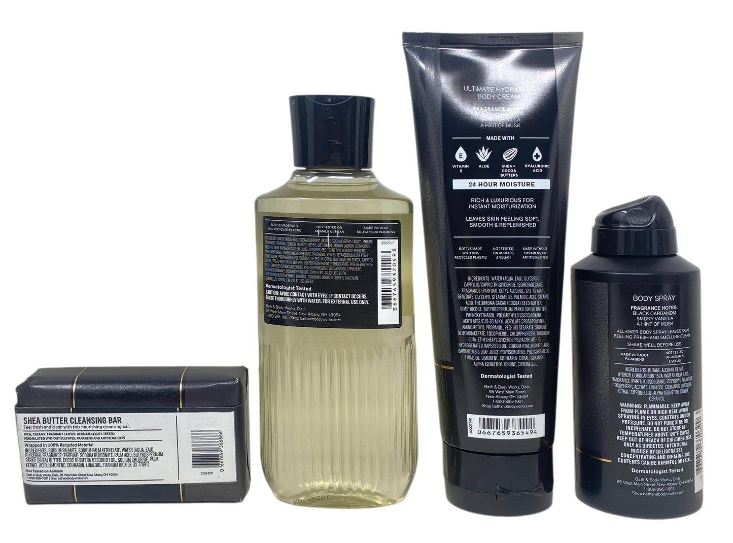 Bath & Body Works Men's Collection Noir Gift - Body Cream - 3-in-1 Hair, Face & Body Wash - Body Spray and Cleansing Bar - with a Cabin Spice Bar Soap