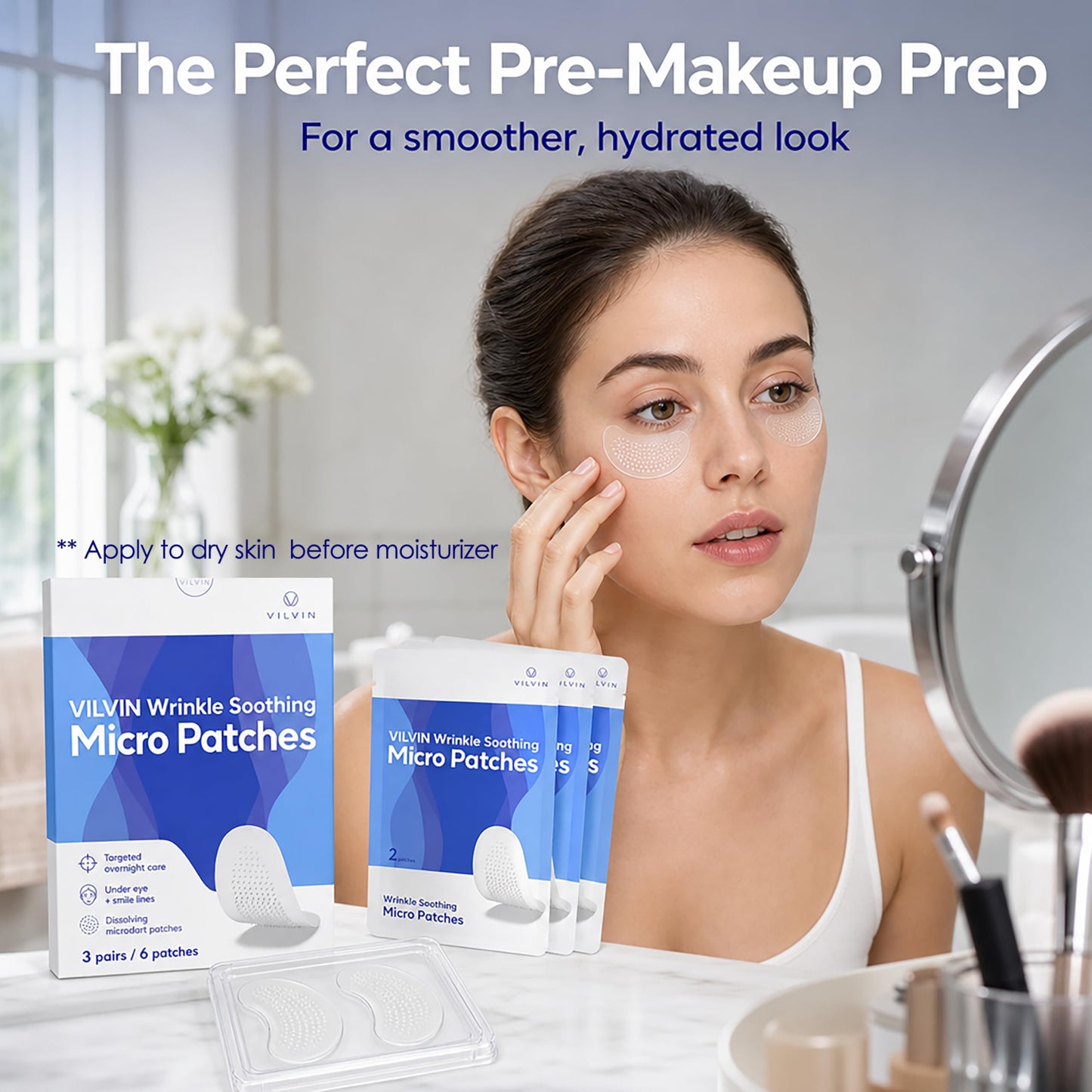 VILVIN Microdart Under Eye Patches for Face with Hyaluronic Acid and Tea Tree - Smile line Patch - Face Tape for Wrinkles - Wrinkle Patches for Face Overnight - Anti Wrinkle Patches