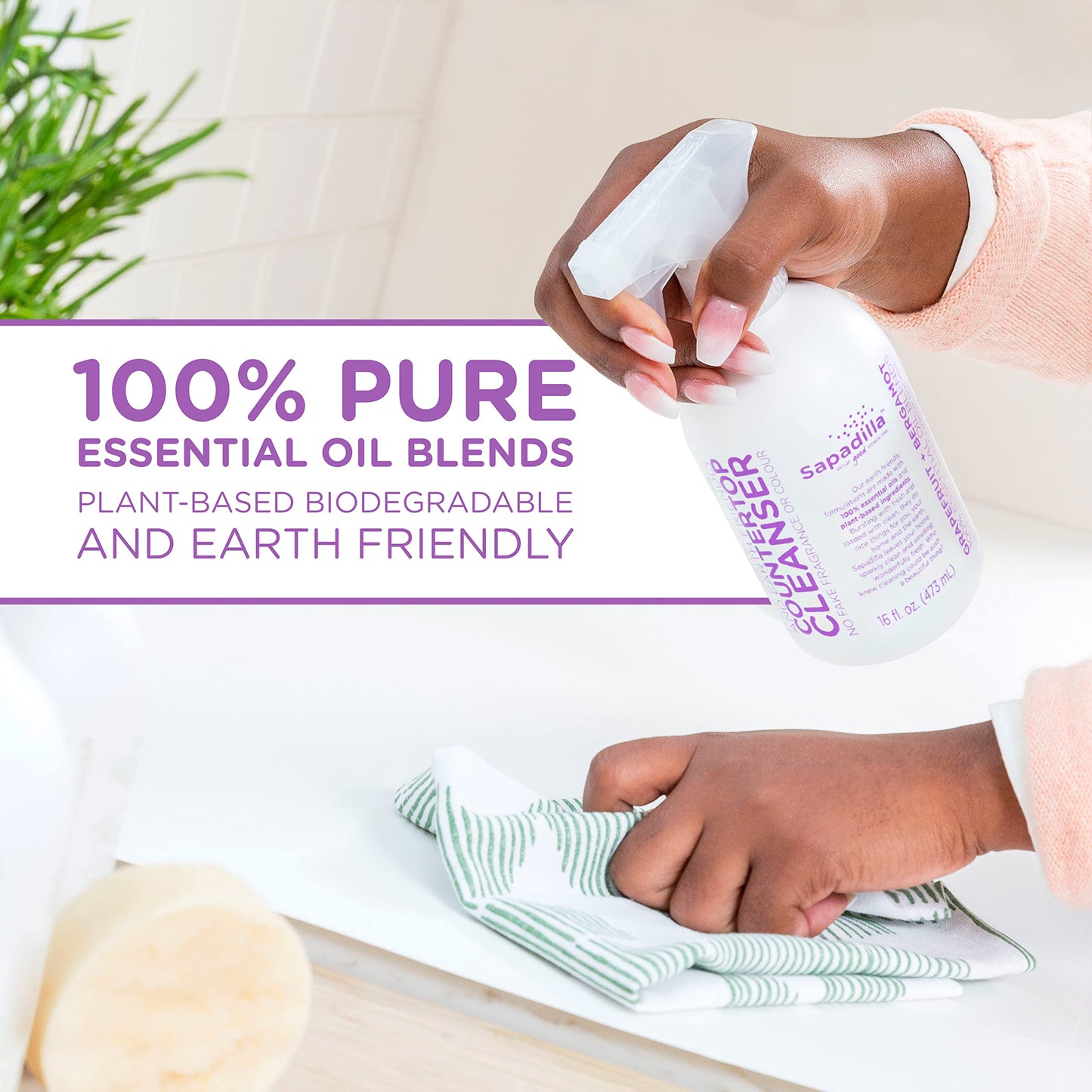 Sapadilla Multi-Surface Countertop Spray - Three Scent Variety - Made with 100% Pure Essential Oil Blends, Multi-Purpose Household Cleaner, Aromatic, Plant Based, Biodegradable, 16 Ounce (Pack of 3)