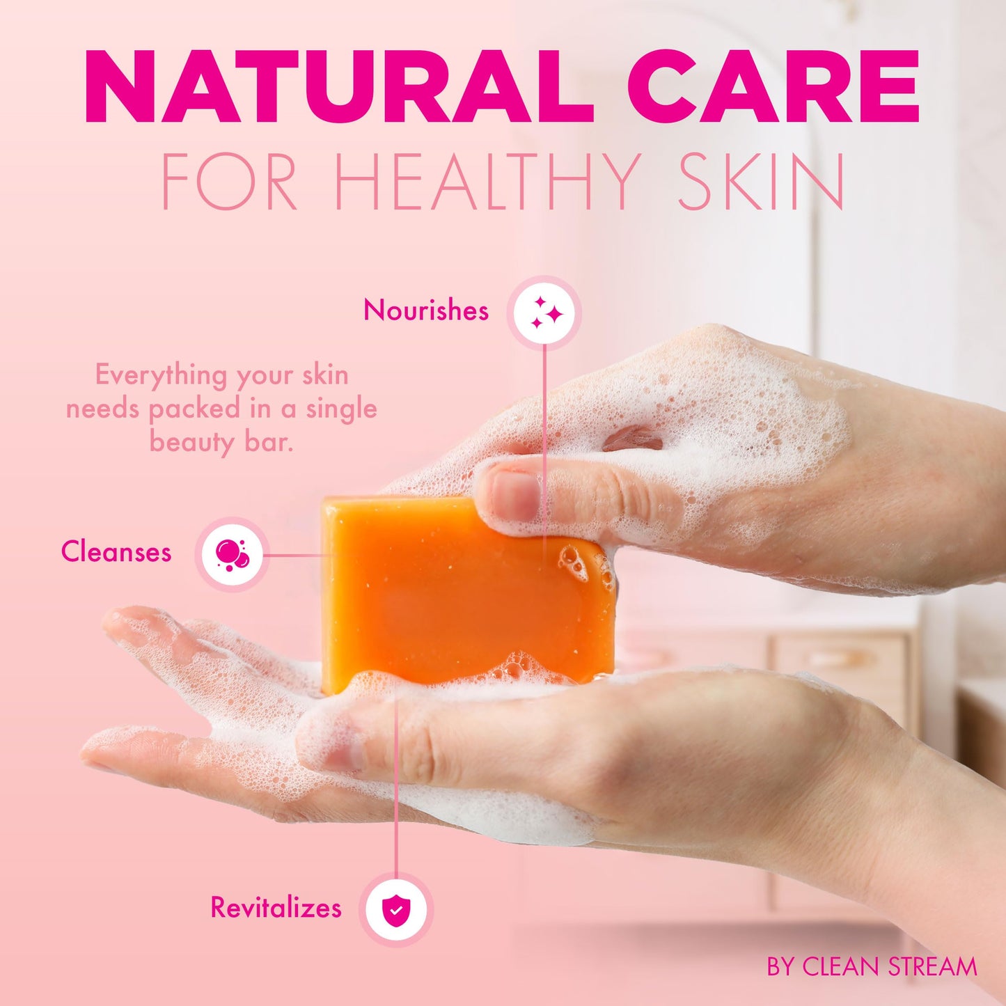 Cleanstream Radiance Soap Bars with Retinol, Vitamin C & Collagen – Gentle Cleanser for Face, Body & Intimate Areas – With Shea Butter, Turmeric & Hyaluronic Acid – Includes Soft Brush