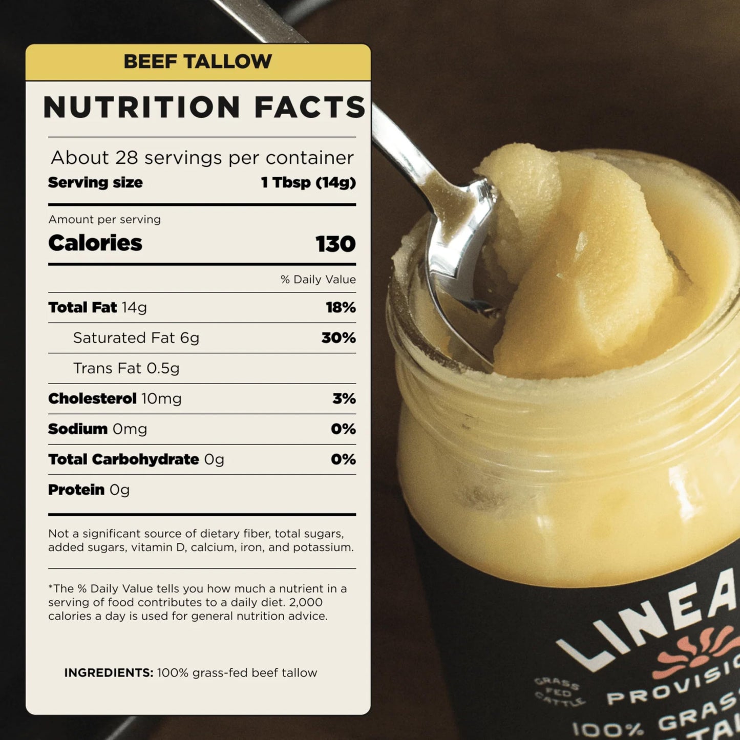 Lineage Provisions - 100% Grass-Fed & Finished Beef Tallow – 3-Pack Glass Jars – US-Raised Cattle – Nose-to-Tail Rendered – Cooking Oil Alternative, Keto & Paleo Friendly