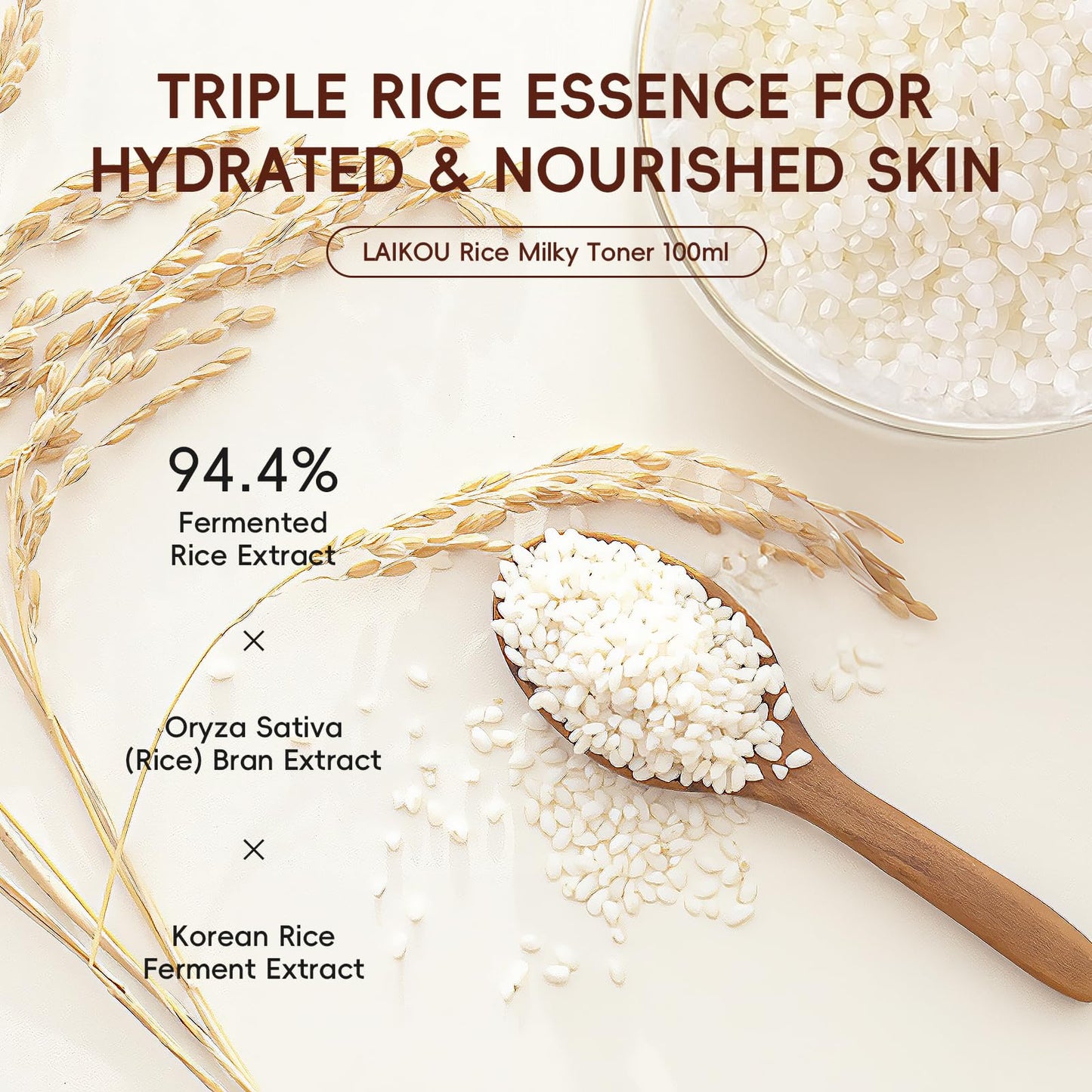 Rice Toner, Natural Rice Essence, Rice Water Deep Hydration, Non-Greasy, Moisturizing Facial Toner, Korean Skincare Toner Suitable for All Skin Types, Women & Men's Skincare 100ml (3.38fl.oz.)