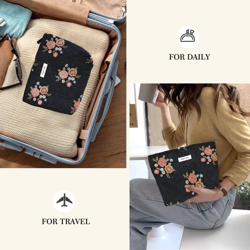 STARDW Flower Cosmetic Bags Makeup Bags for Women and Girls,Travel Makeup Bag Large Capacity Canvas Makeup Bag,Makeup Organizer Bag Zipper Pouch (Vintage Flowers)