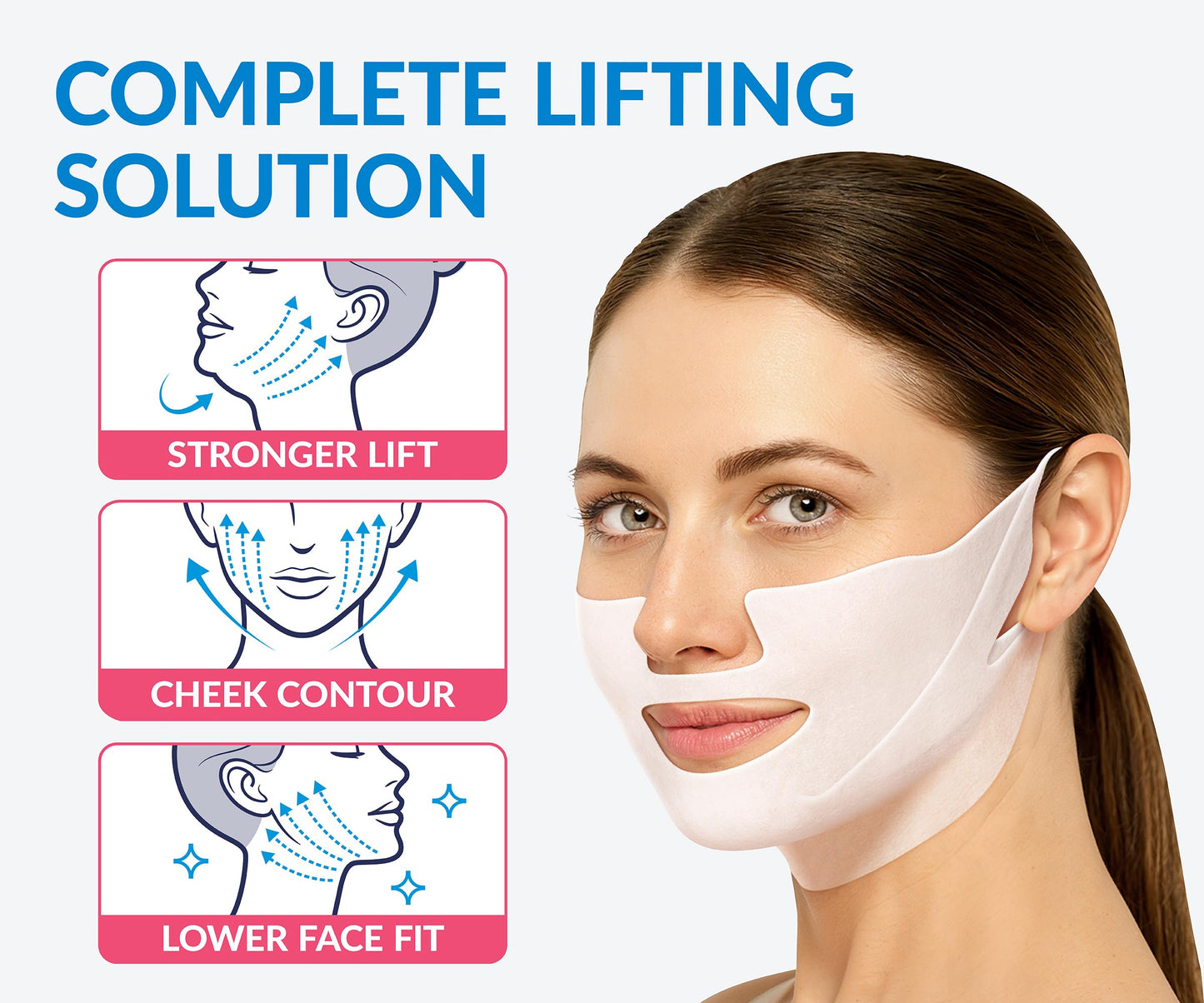 Stylia MaxiLift V-Line Lifting Collagen Face Mask - Double Chin Strap - Jawline Shaper - Neck Firming and Tightening Mask with Hyaluronic Acid & Aloe Vera - Chin Strap for Sleeping (10PC)