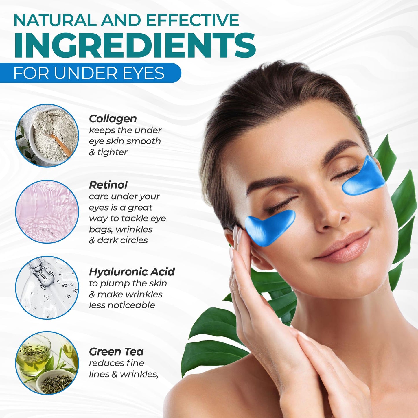 Eye Patches for Reducing Puffy Eyes and Dark Circles (60 patches), Wrinkles (Anti - Wrinkle) | Eye mask patches for Skincare with Retinol, Collagen, Hyaluronic Acid, Green Tea | Anti Wrinkle Patches