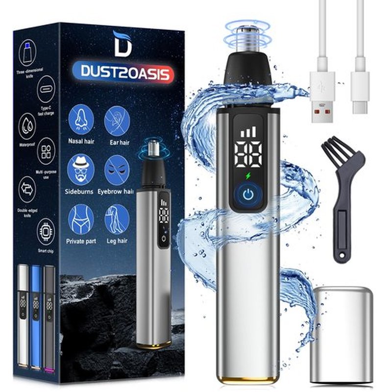 Ear and Nose Hair Trimmer for Men Women–2024 Nose Hair Trimmer Clipper Pro-15,000 RPM Motor with 3 Speed and LED Display, Hair Trimmer Set with Dual Edge Blades, IPX7 Waterproof, Type C Rechargeable