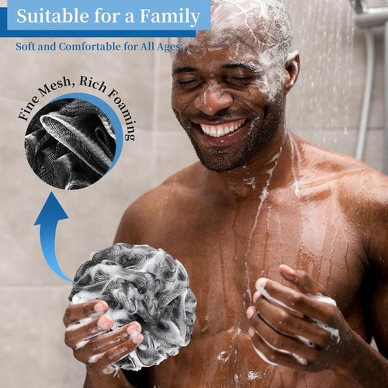 FARMOGA Bath Loofah Sponge Back Scrubber Shower Sponge Soft Mesh Exfoliator Pouf Shower Ball Bath Sponges for Women and Men Bath Accessories