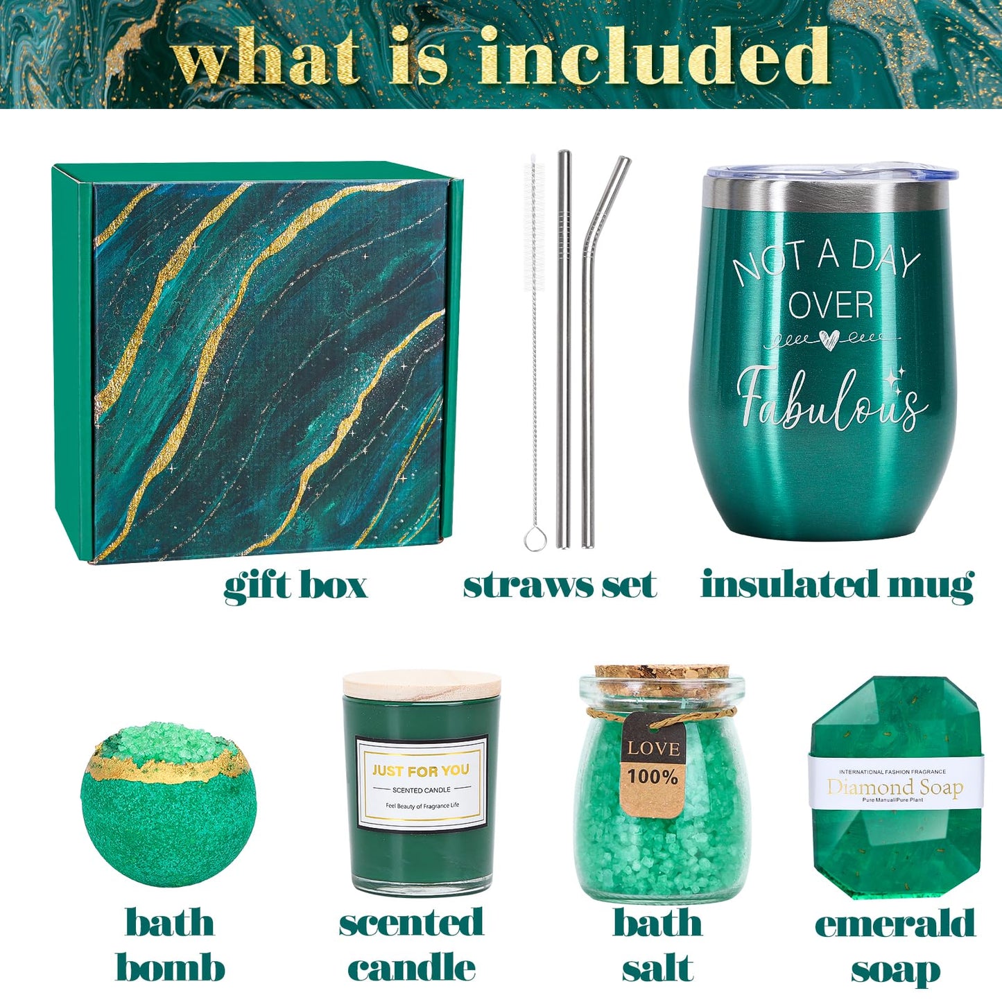 WECURATED Green Gifts for Women, Emerald Spa Gift Basket