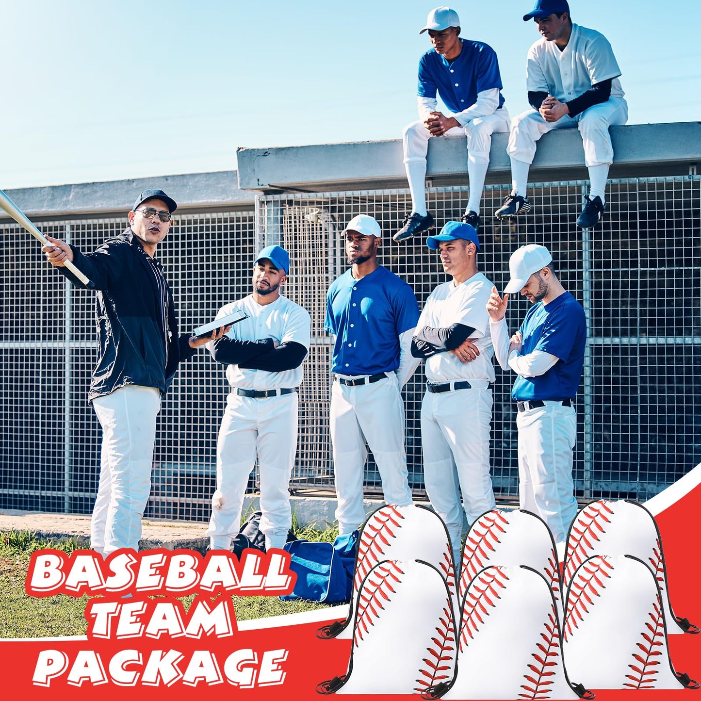 Poen 48 Pcs Baseball Party Favors Include 12 Drawstring Backpack 12 Mini Baseball 12 Keychain 12 Wax Thread Braided Bracelet Inspirational Team Gift