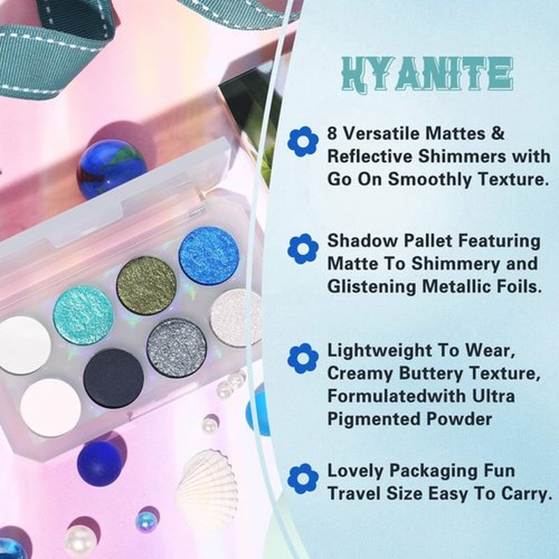 UCANBE 8 Colors Eyeshadow Makeup Palette, Vibrant Smokey Matte Metallic Shimmer Glitter Eye Shadow Pallet, High Pigmented Black Blue Silver Gold Make Up Kit for Daily and Parties