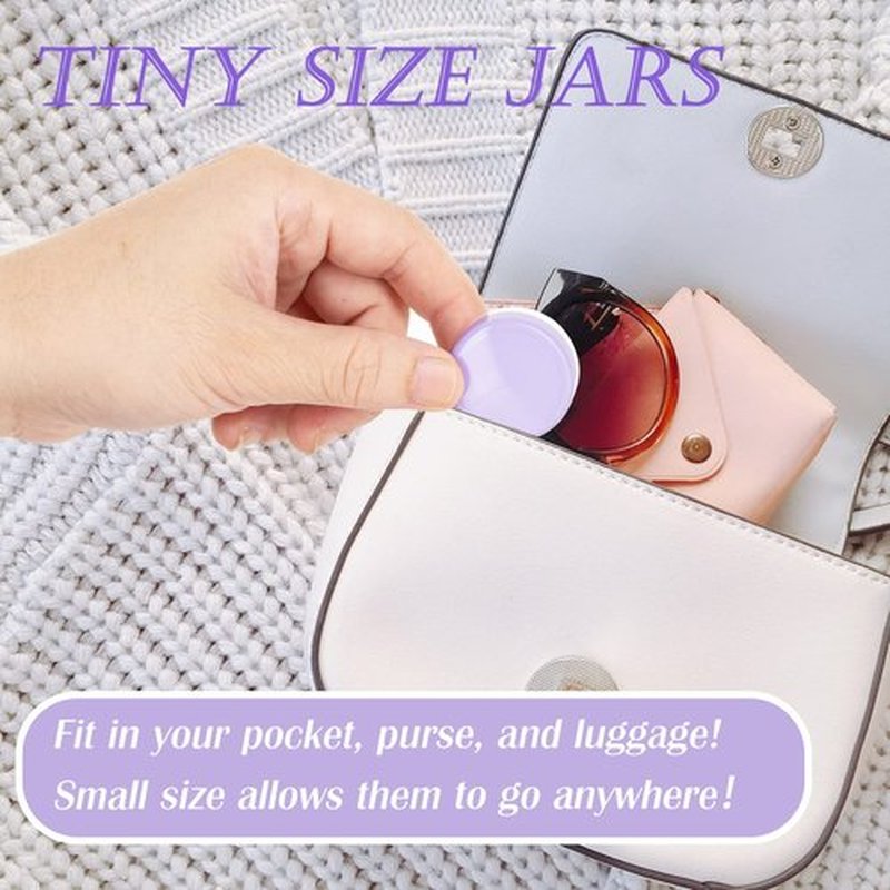 ZEJIA 3 Gram Sample Containers with Lids, 50 Count Tiny Sample Jars, 3ML Makeup Cosmetic Containers for Lip Balms, Lotion, Powder, Beauty Products(Purple Lids)