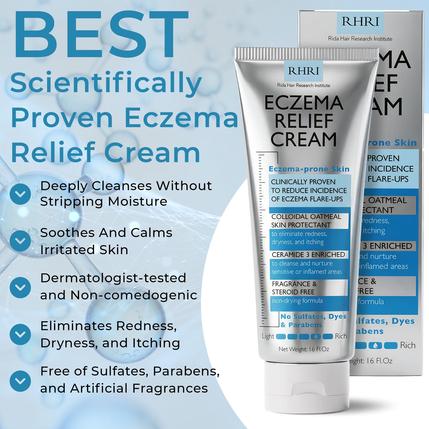 Eczema Cream For Adults with Colloidal Oatmeal | Eczema Treatment for Dry Itchy Skin | Relieves Itching Redness & Flaking | Soothing Moisturizer for Sensitive & Irritated Skin | 16 Fl Oz