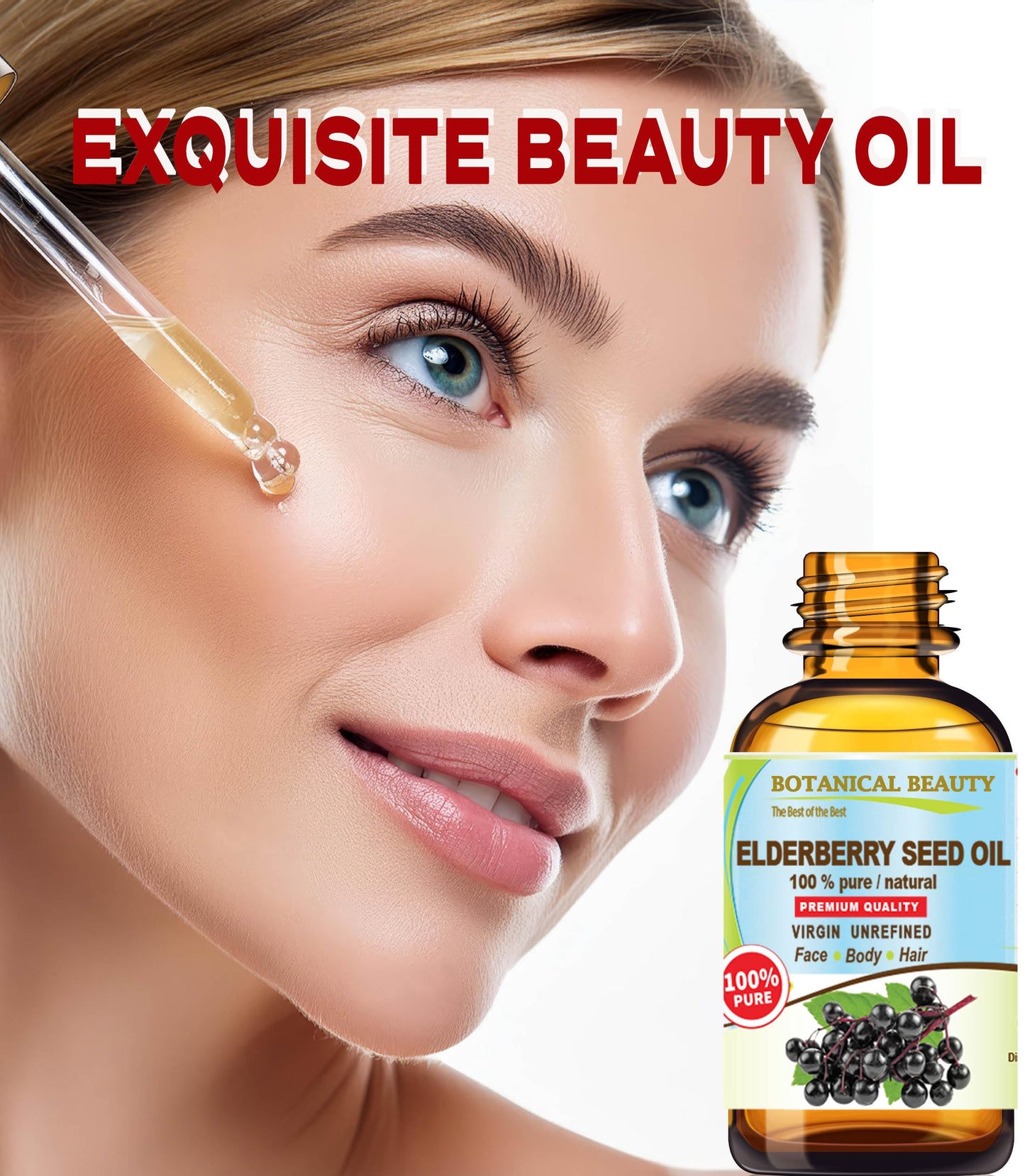 Botanical Beauty Belgian Elderberry Seed Oil Sambucus Nigra 100% Pure Natural Virgin Unrefined Cold Pressed Carrier Oil 0.5 Fl. Oz.- 15 ml for FACE, Skin, Hair, Nails, Anti-Aging. Rich in Vitamin E
